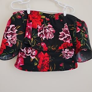Floral, Off-the-Shoulder, Corset Crop Top